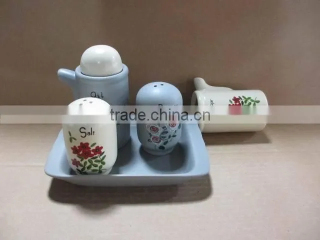ceramic kitchen oil and vinegar salt pepper bottle set