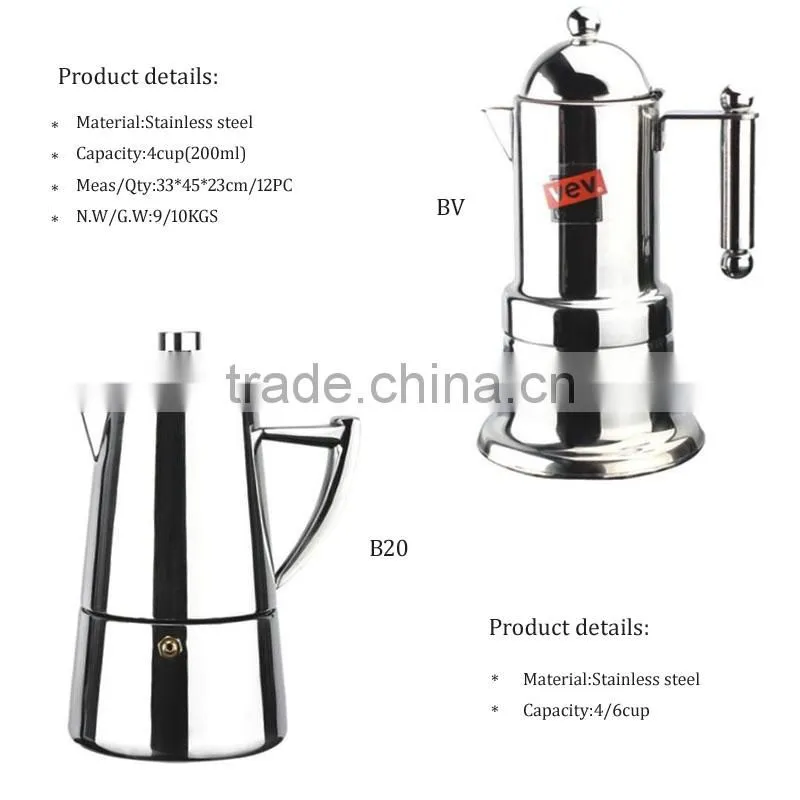 4/6cup stainless steel electric moka espresso stove top moka coffee maker
