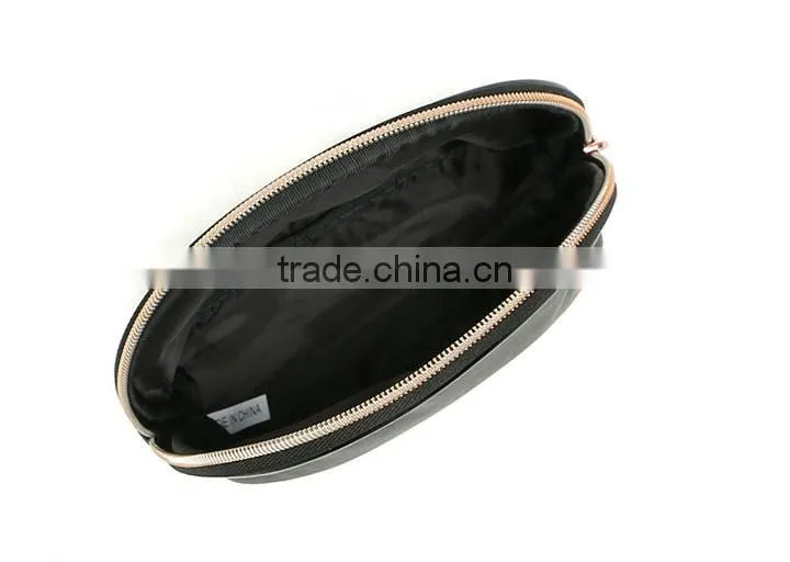 pure colour woman simple black cosmetic bag Pu leather Shell package