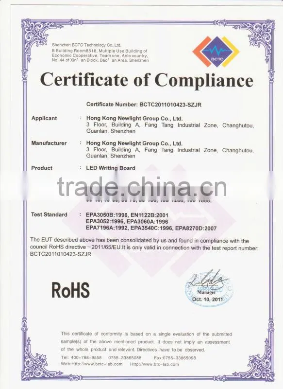 Tempered glass LED writing board Illuminated LED message board Semi-outdoor LED advertising board