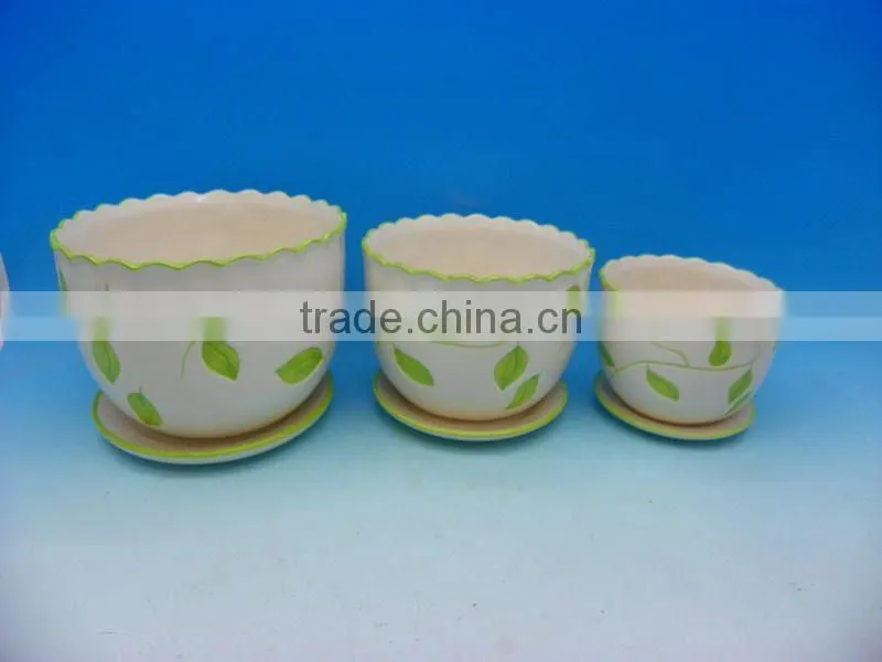 HANDPAINTING CERAMIC FLOWER POTS WITH DOTS IN 3 SIZES