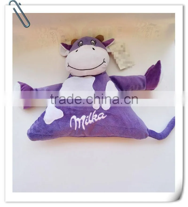 China supplier animal head cushion/plush cow toy cushion/purple cushion