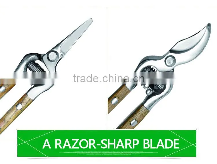 High Quality Polished Stainless Steel Garden Pruning Scissors With wood Grip Handle