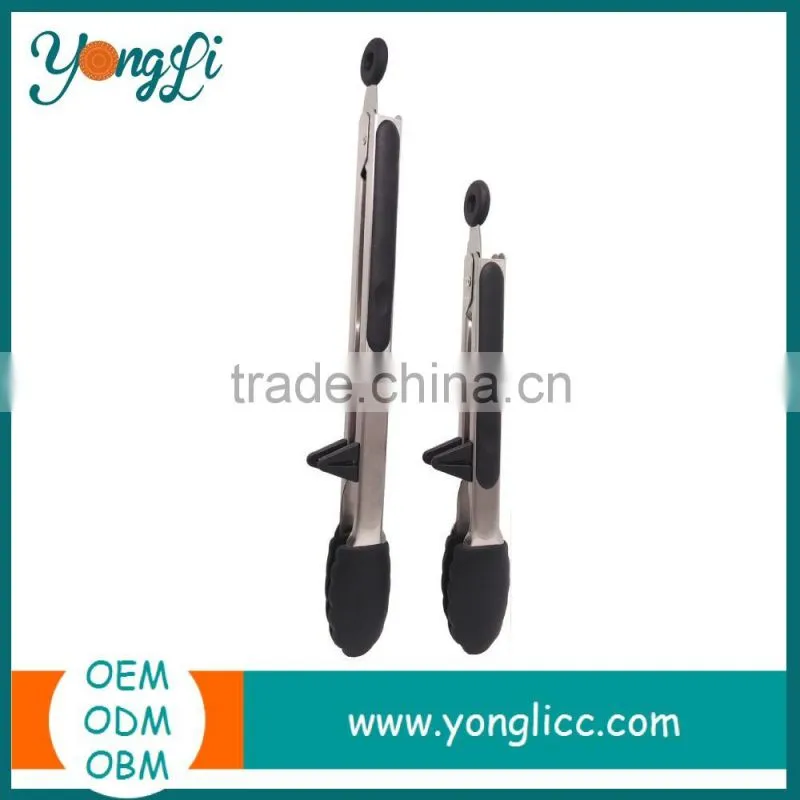 Stainless Steel Set of 2 New Easy Grip 12 and 9 Inch Silicone Kitchen Tongs