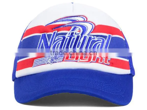 2013 sport 6-panels mesh breathable spong blue baseball cap and hat with custom design