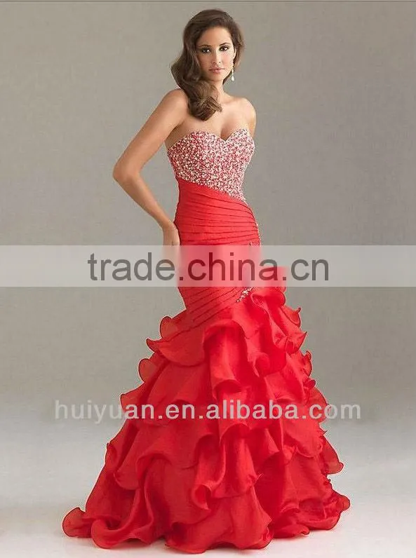 Backless Floor Length Heavy Beaded Red Mermaid Dress