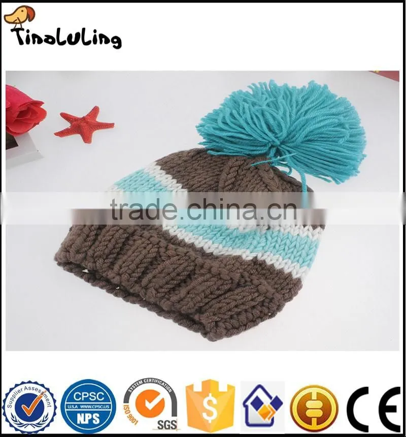 Colorful Knitted woolen Crochet Baby Hat with ball top selling for new born baby photography props