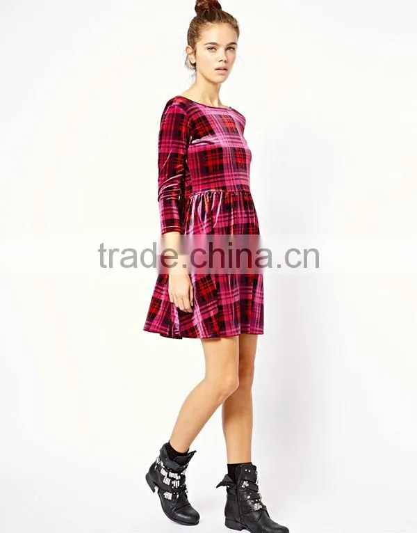 Tartan Velvet Sexy Short Skater Dress