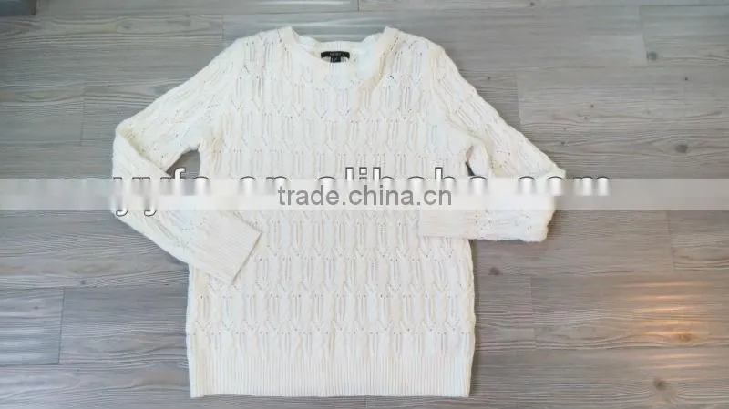 Weave pattern design white 100% acrylic pullover knitted sweater
