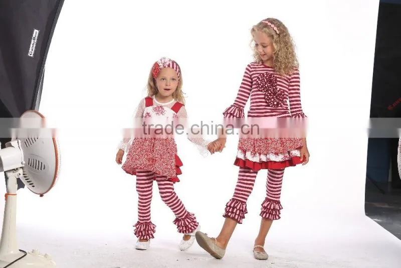 Latest girl ruffle outfits fashion printed prom girls ruffle raglan pants set