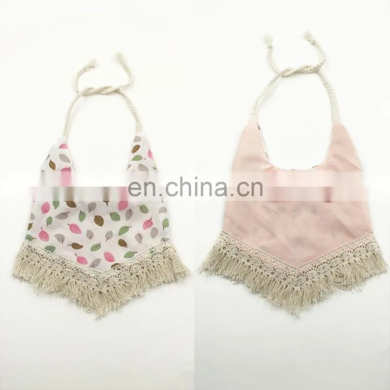 Baby Girl Pink Bibs Fringed Bow Leaf Teething Burp Cloth Reversible Bibs For Newborn First Birthday Gift
