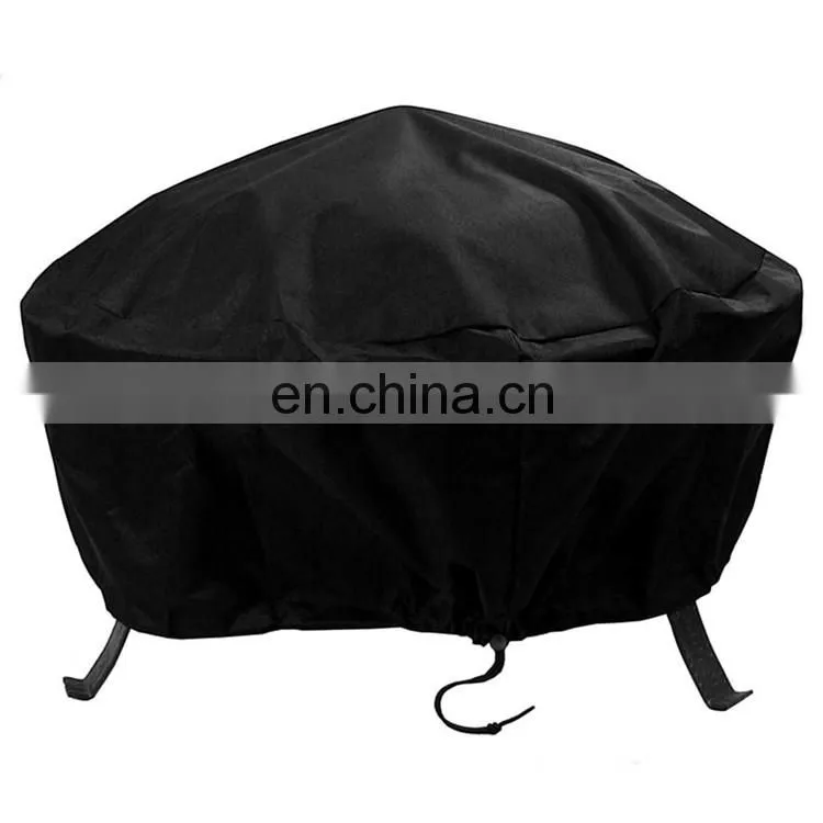 Heavy-Duty Weather-Resistant Round Fire Pit Cover with Drawstring and Toggle Closure