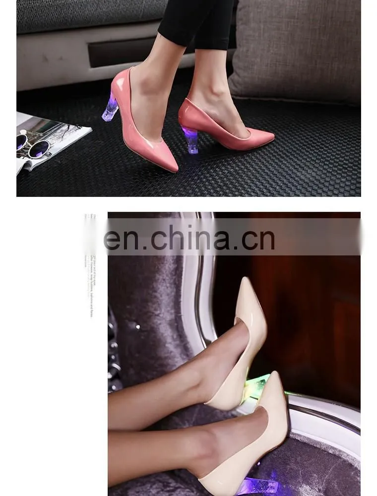 New Arrivels footwear Spring Wholesale Candy Multi Colored Pointy sexy high heels Led shoes Shining light Women shoes Tide shoes