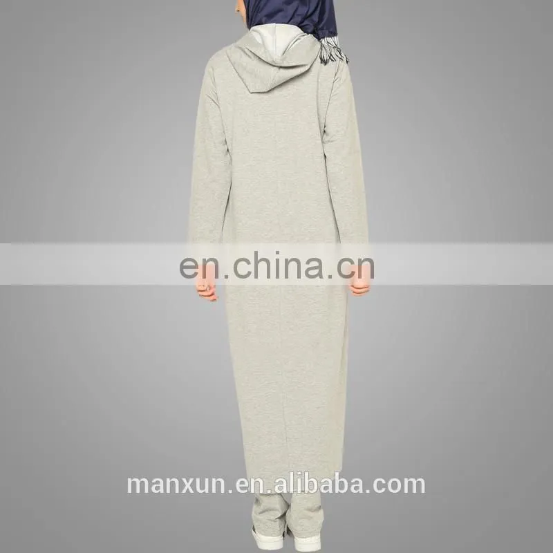 Soft joint denim sport wear two pieces cotton muslim sportive women dress long dress