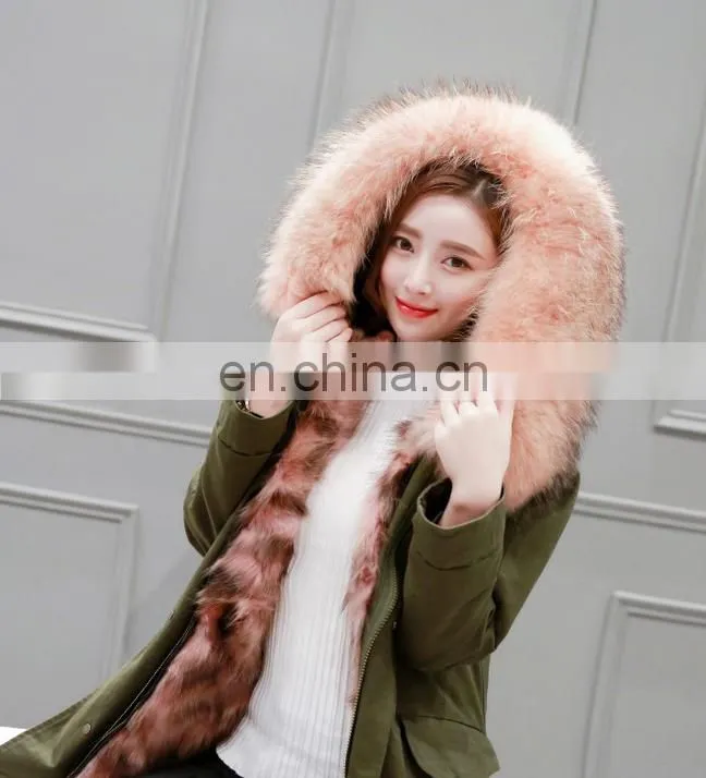 classic fashion long fur lined parka with raccoon fur hood