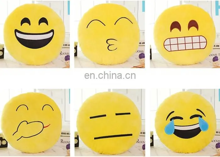 Cute custom stuffed whatsapp emoji yellow round pillow plush toy