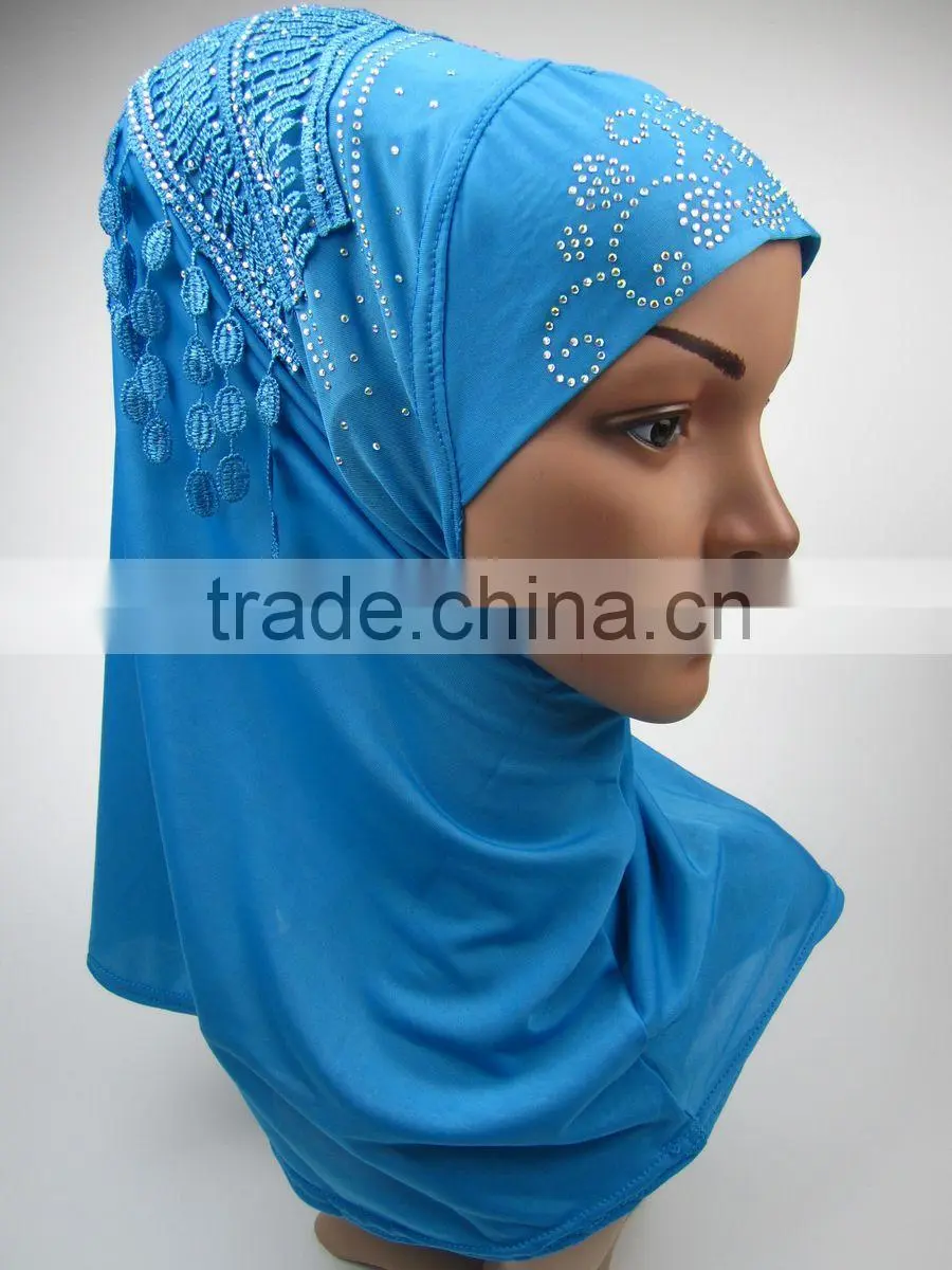 NEW 2016 spring islamic flower headscarf shawl fringe Applique HIJAB 12colors