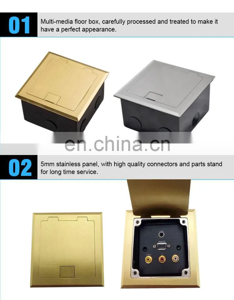 Stainless steel Power VGA 3.5mm Audio Multimedia Hidden Electrical Floor box