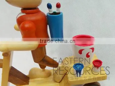 Painted Wooden Rabbit Couple with Scooter for Table Easter Decoration