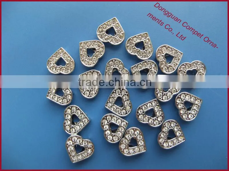 Produce Pave Heart Charms Wholesale DIY Wearing Slide Heart Shaped Accessory