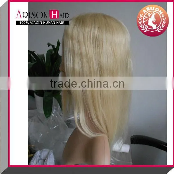 1 piece MOQ human hair wig, top quality blond wig natural full lace wig
