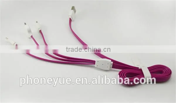 colorful flat 1.2m 3 in1 charging usb cable for iphone and for samsung