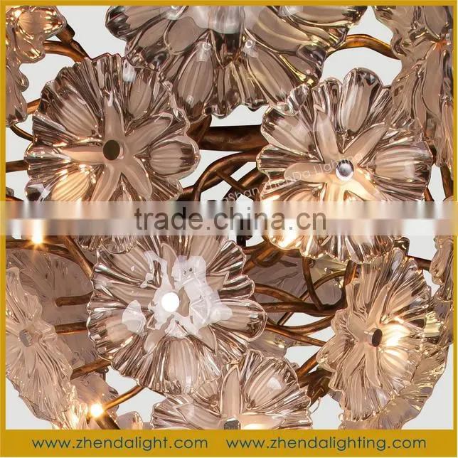Large Villa Hotel Lobby Decorative Tree Shape Glass LED Light Pendant Chandelier