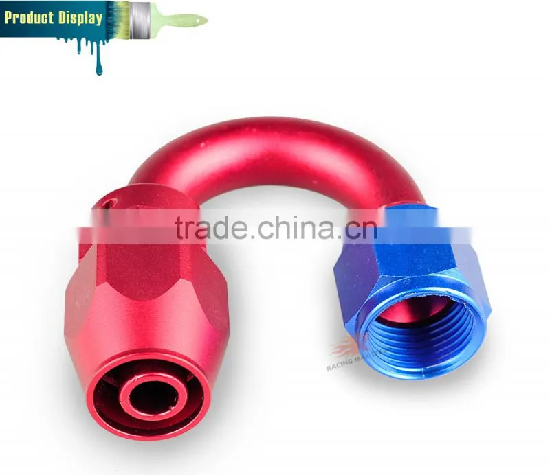 Aluminum oil cooler fitting 180 degree resuable hose end fuel line hose end fitting adaptor blue and red 40-180-10