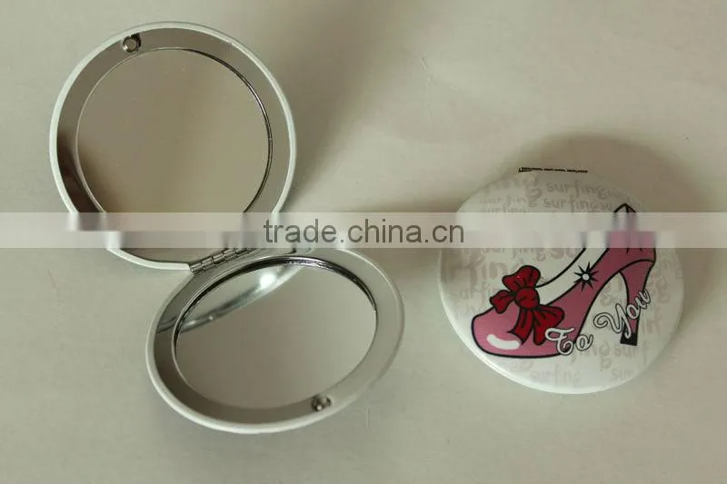 Round shape Aluminum double side foldable promotion travel mirror
