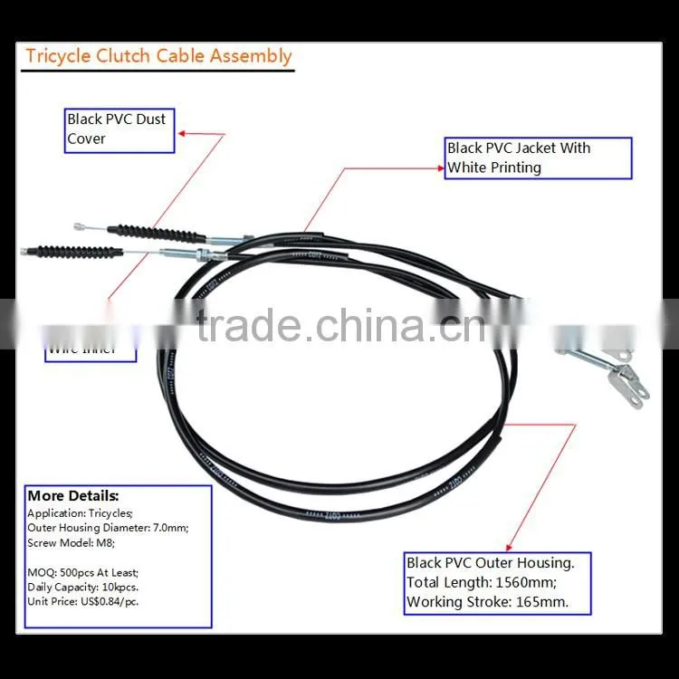 Hot Sale 1560mm Long Black PVC Outer Housing Tricycle Clutch Cable Assembly