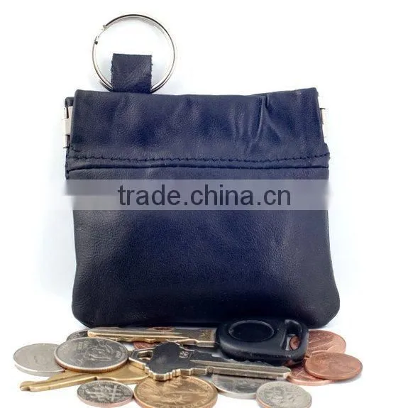 Beautiful Popular Custom Black Leather Squeeze Coin Pouch
