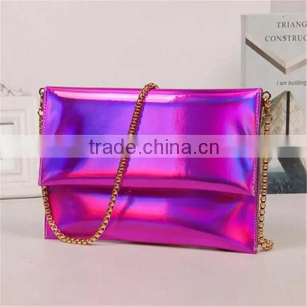 Fashionable simple style ladies lightening patent pu shoulder bag