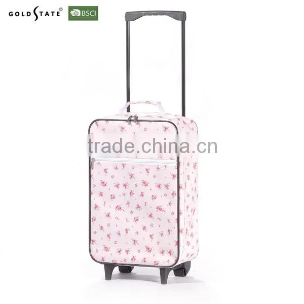 Customized women hign quality Lightweight fabric luggage with flower pattern printing
