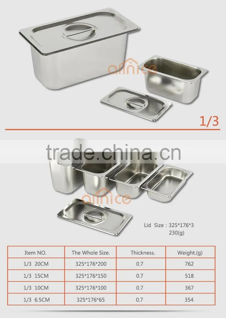 Stainless steel #201 Food Gn pan with 0.5/0.7/1.0mm thickness Stainless Steel Anti-Jam Steam Table Pan,Full size