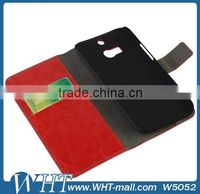 Top Selling Stand Leather Wallet Cover Case for HTC One 2 M8, for HTC One 2 M8 Case Cover