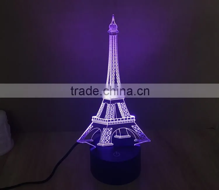 3D Colorful Led Romantic Creative Desk Bedroom Eiffel Tower Shape Night Light Lamp desk decoration birthday gifts