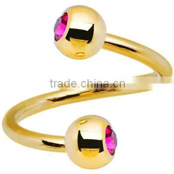 New 16 Gauge Gold Plated Aqua Gem Spiral Twister Ring