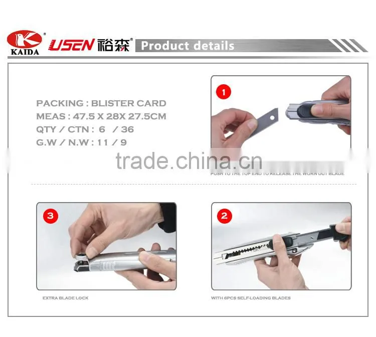 6 PCS Auto Loading 18mm Snap Off Blade Aluminium Alloy Utility Cutter