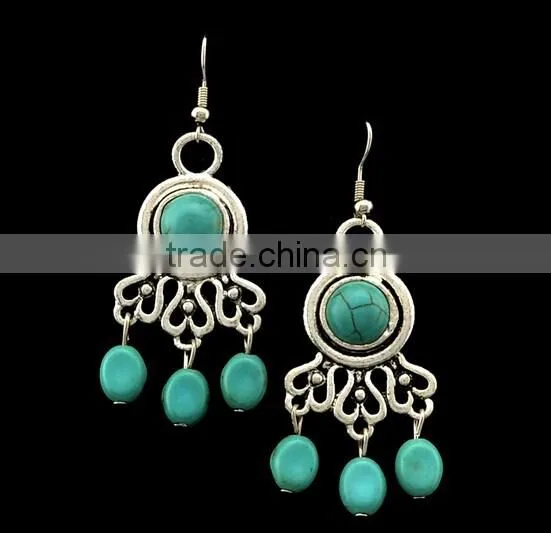 Gypsy Women Festival Jewelry Earrings Tibetan Silver Plated Round Beads Ear Hook