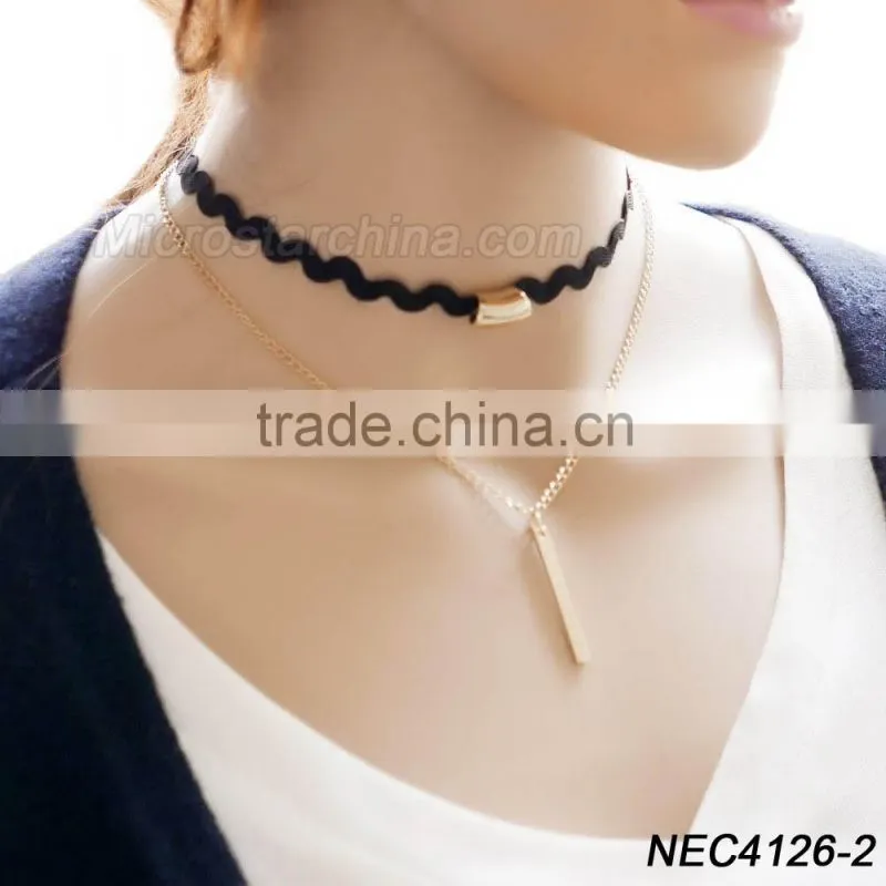 2016 Fashion Woman Handmade Long Black Velvet Choker Necklace