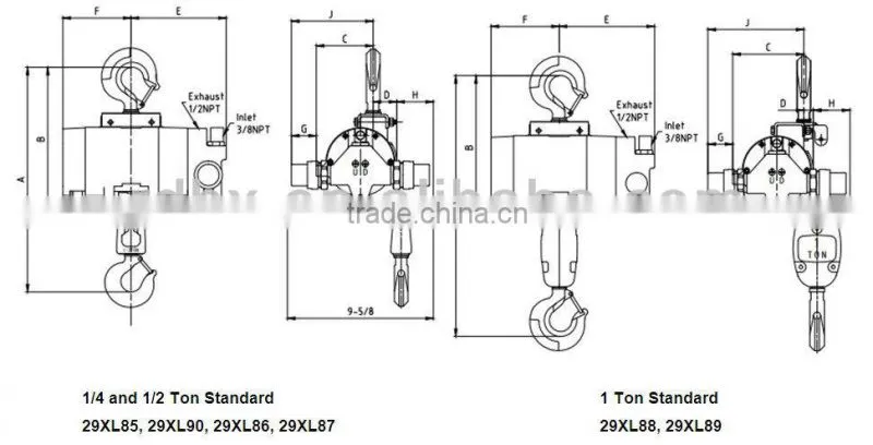 Pneumatic air hoist, 1/4Ton,1/2Ton,1Ton air hoist, air lifting hoist