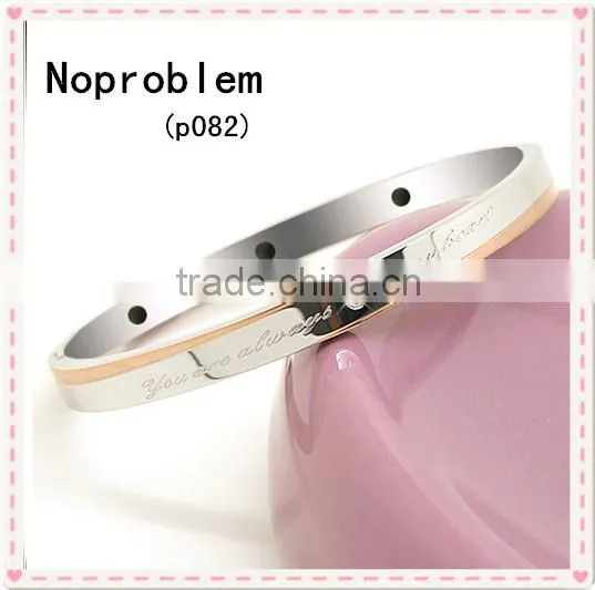 P082 Noproblem bio magnetic tourmaline stainless steel personalized charm crystal bracelet
