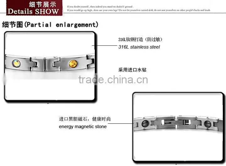 KSTONE Women 316L Stainless Steel square color rhinestone magnetic bracelet