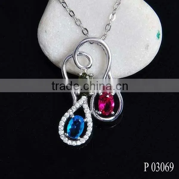 925 silver jewellery pendant necklaces with factory price/glass pendant jewelry ruby