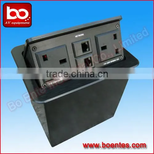 Aluminum Desktop Cable Cubby with Power Data Outlet for Conference Table