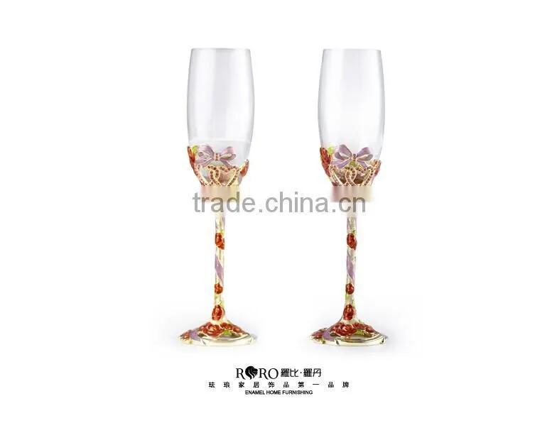 RORO Forever Love rose enamel pewter craft wedding gift champagne goblet