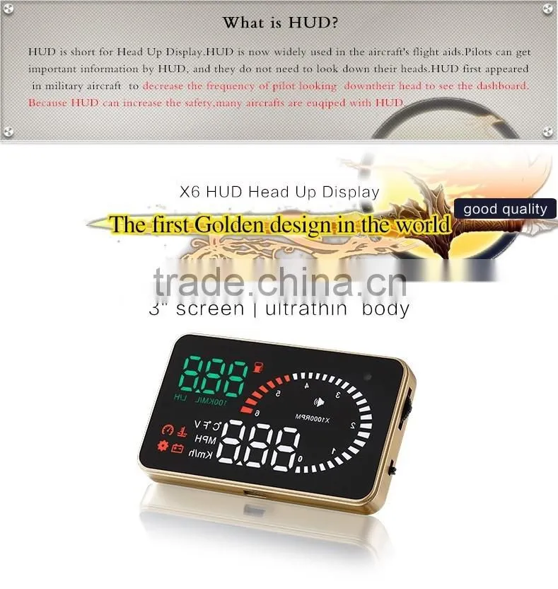New Universal OBD HUD 3" Car Hud Head Up Display Plug Play KM/miles display Speeding alarm