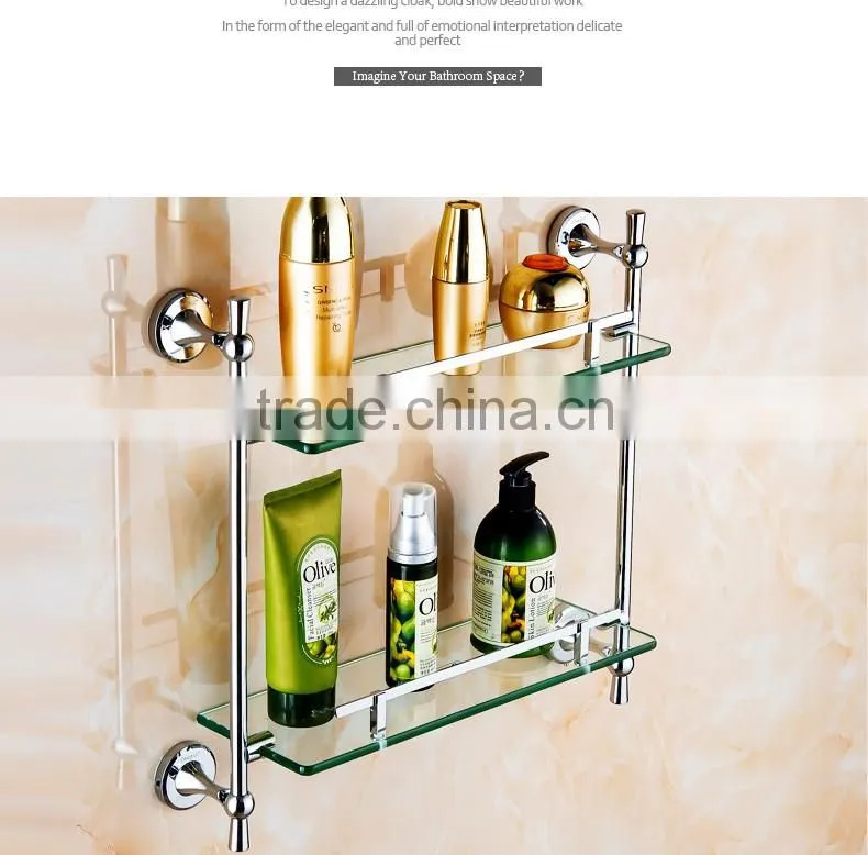 80100 bathroom shelf Contracted silver Double glass shelf hotel use 3c proved