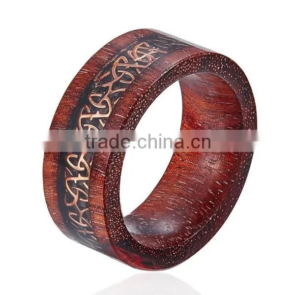Natural Red Wooden Ring with Metal Piece Inlay
