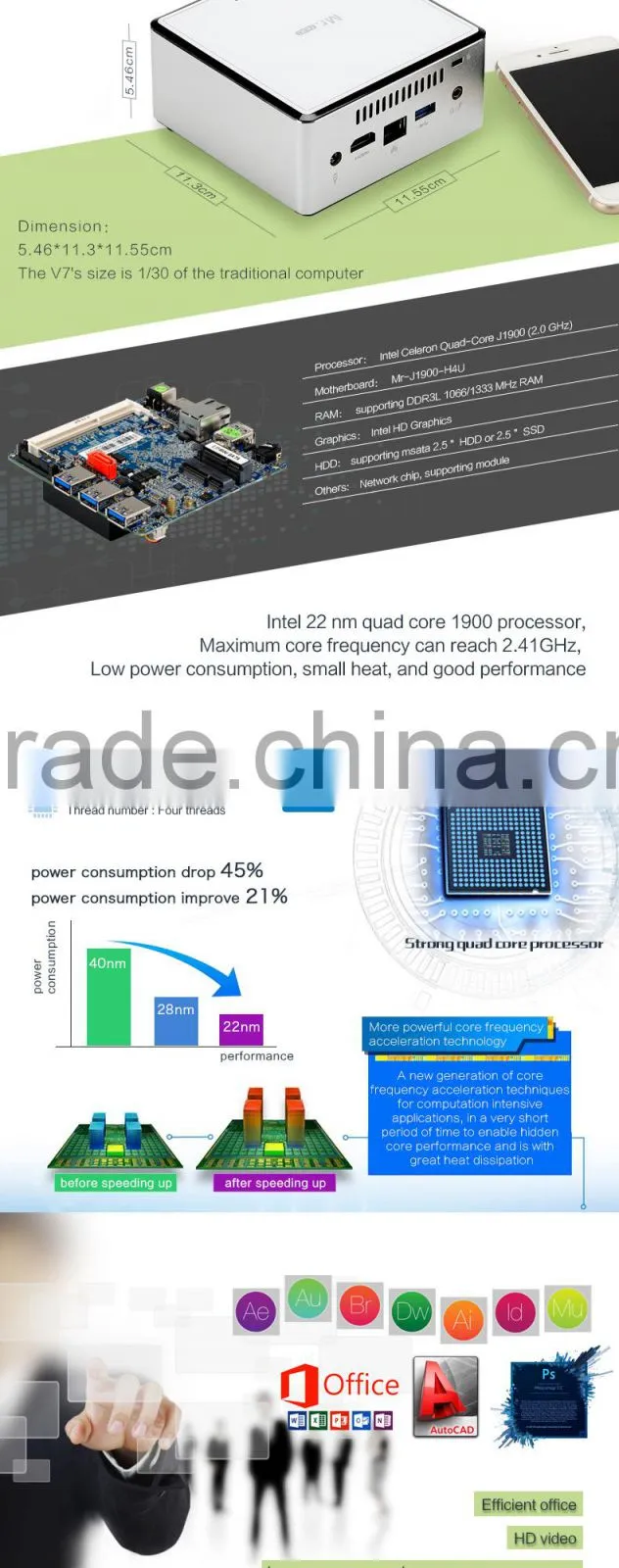 wholesale china import windows mini pc J1900 quad core 2.4GHz HDMI beauty case hot desktop PC